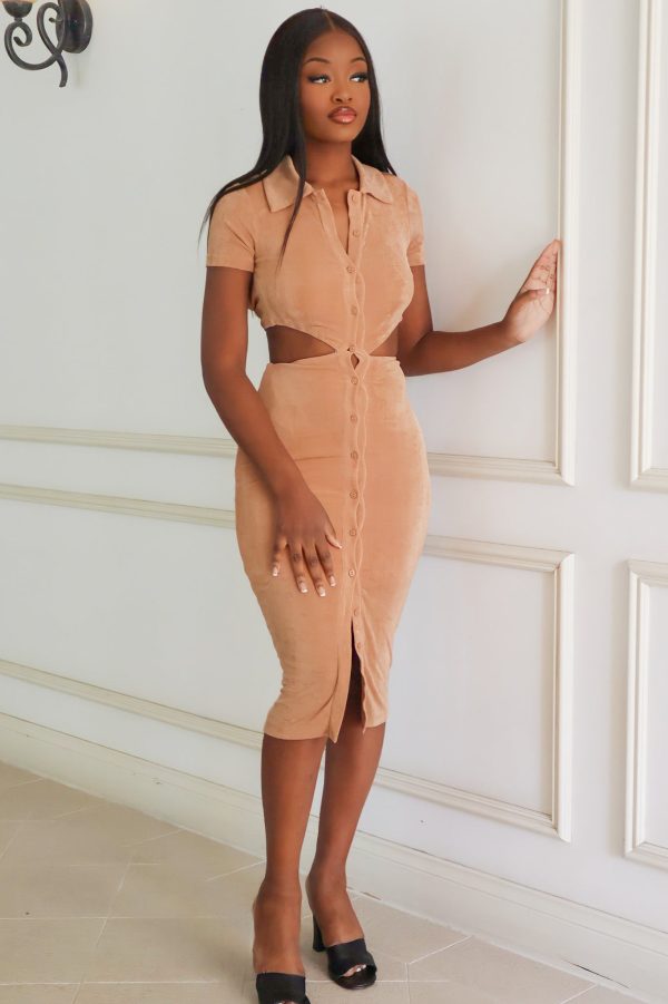 Adelaide Midi Dress - Beige Sale