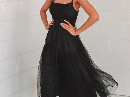 Whimsical Tulle Midi Dress - Black For Sale