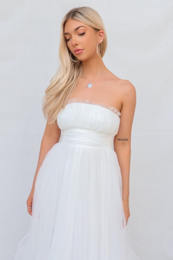 Maria Tulle Midi Dress - White For Discount