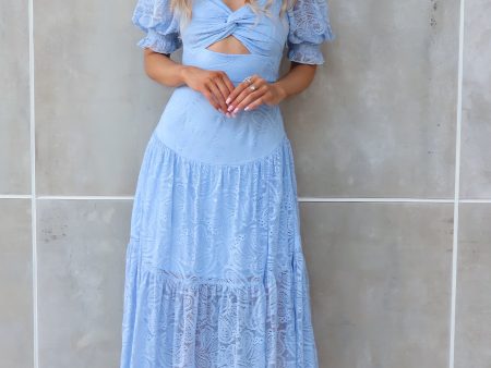 Billie Lace Midi Dress - Baby Blue For Discount