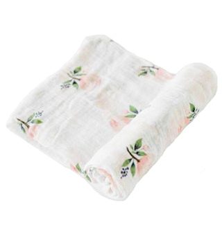 Watercolor Rose Cotton Muslin Swaddle For Sale