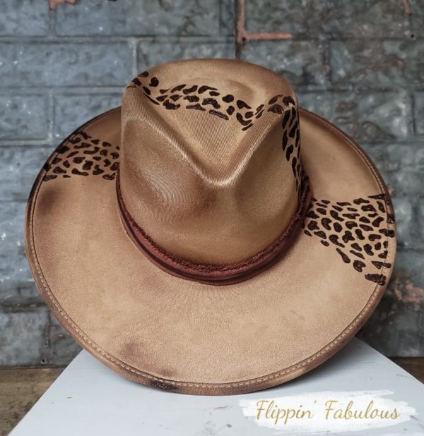 Leopard Suede Hand Burned Wide Brim Hat Online now