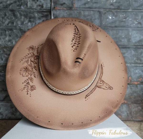 Ashley Hand Burned Wide Brim Hat Online now