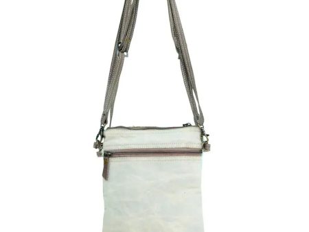 White Canvas Pattern With Cowhide Shoulder Bag Discount