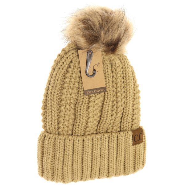 C.C. Beanie With Faux Fur Pom and Fuzzy Lining (Multiple Colors Available) For Cheap