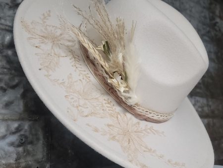 Hailey Hand Burned Wide Brim Ivory Hat Cheap