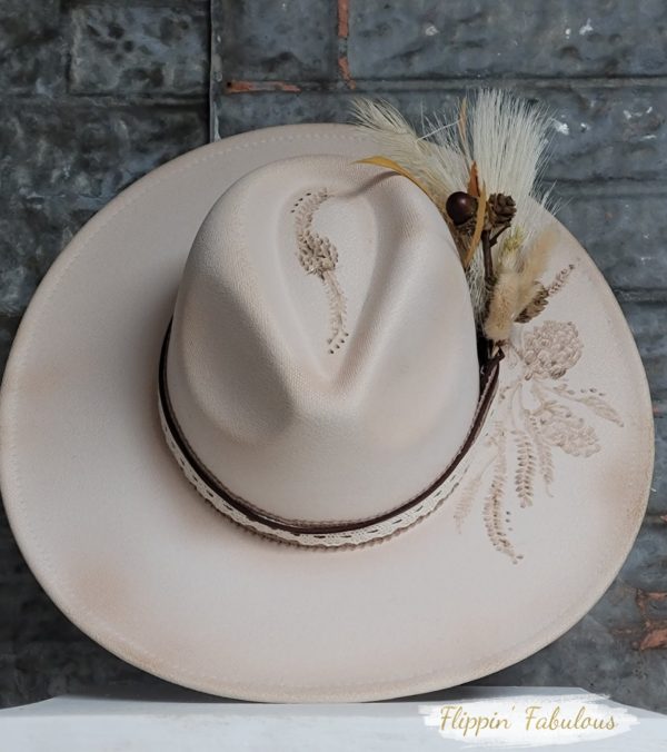 Autumn Hand Burned Wide Brim Hat Online Sale