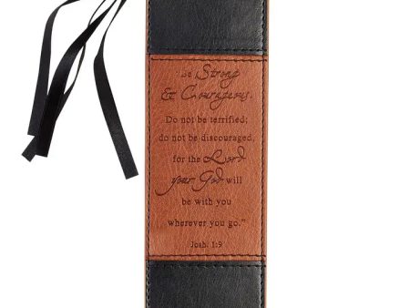 Be Strong & Courageous Black & Tan Leather Bookmark on Sale