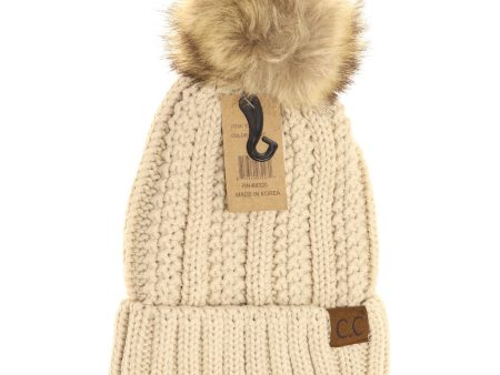 C.C. Beanie With Faux Fur Pom and Fuzzy Lining (Multiple Colors Available) For Cheap