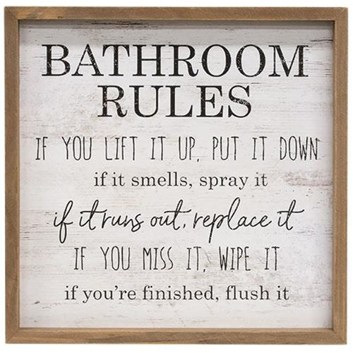 Bathroom Rules Distressed Look Framed Sign Sale