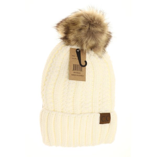 C.C. Beanie With Faux Fur Pom and Fuzzy Lining (Multiple Colors Available) For Cheap