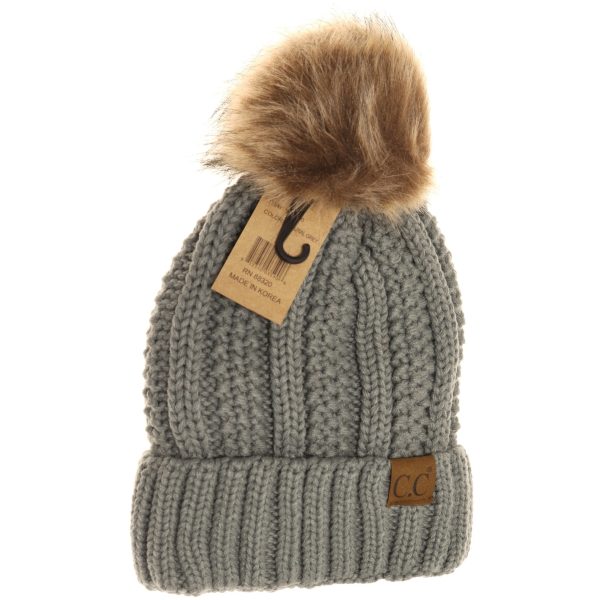 C.C. Beanie With Faux Fur Pom and Fuzzy Lining (Multiple Colors Available) For Cheap