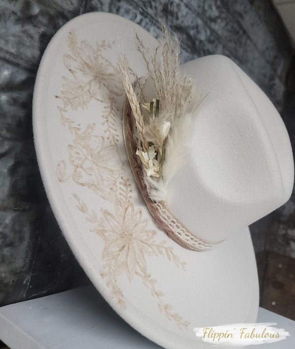 Hailey Hand Burned Wide Brim Ivory Hat Cheap