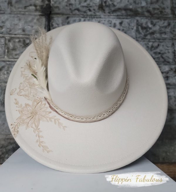 Hailey Hand Burned Wide Brim Ivory Hat Cheap