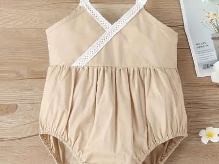 Infant Girls Beige Cotton Bodysuit With Lace Detail Online Sale