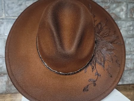 Leo Sunflower Hand Burned Wide Brim Hat Discount