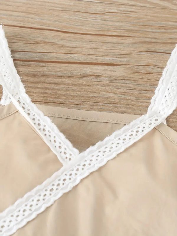 Infant Girls Beige Cotton Bodysuit With Lace Detail Online Sale