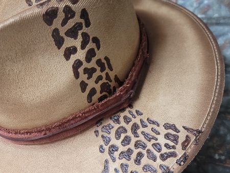 Leopard Suede Hand Burned Wide Brim Hat Online now