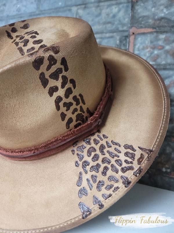 Leopard Suede Hand Burned Wide Brim Hat Online now