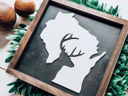 Wisconsin With Deer Silhouette Handmade Wood Sign For Cheap