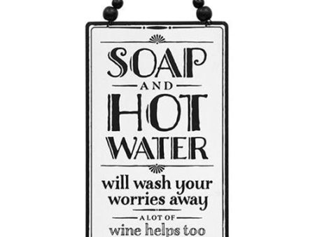 Soap And Hot Water Sign With Beaded Hanger For Discount